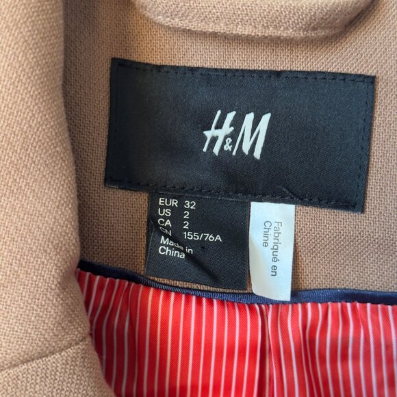 H&M Brown Double Breasted Blazer Jacket Size 2 - Picture 3 of 5